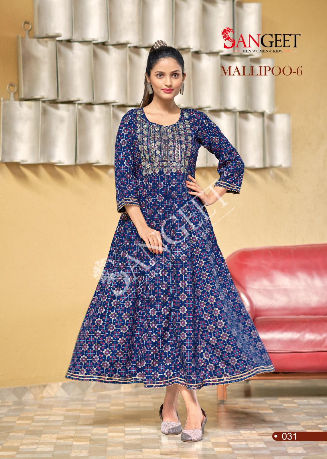 Mallipoo 6 By Sangeet 031-036 Anarkali Kurtis Catalog